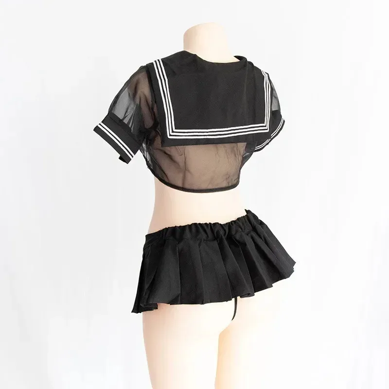 Disfraz de Cosplay Sexy para mujer, uniforme de marinero para estudiante, falda superior de Lolita transparente Kawaii, bragas, juego de rol erótico, conjunto de lencería erótica