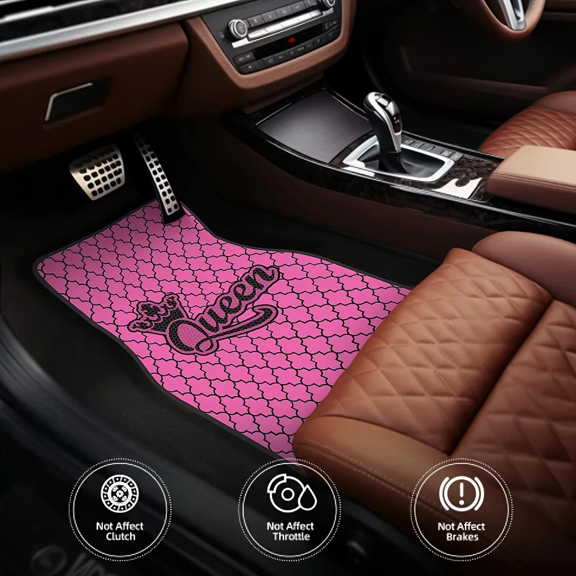 4 Pieces Pink Queen Crown Patterned Universal Fit Car Floor Mats Auto Carpet Rugs Set for SUV Van Truck - Gift for Men And Women view 4