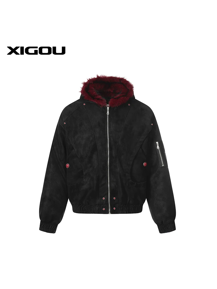 

Red Ruby Dyed Leather Casual Cotton Jacket for Men Loose Fit American Style Windproof Heavyweight Youth Popular Daily Wear