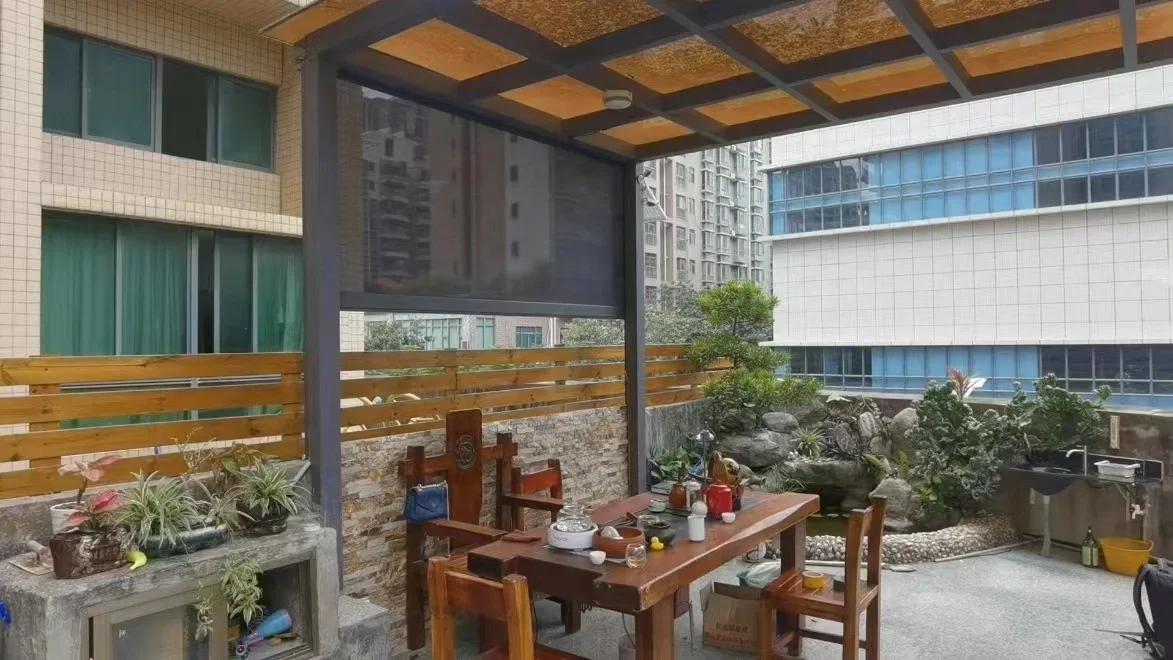 2026 Modern Zip Track Outdoor Blinds Light Fabric PVC Built-in Electric Shades Vertical Horizontal Pattern Blackout for Door Hom