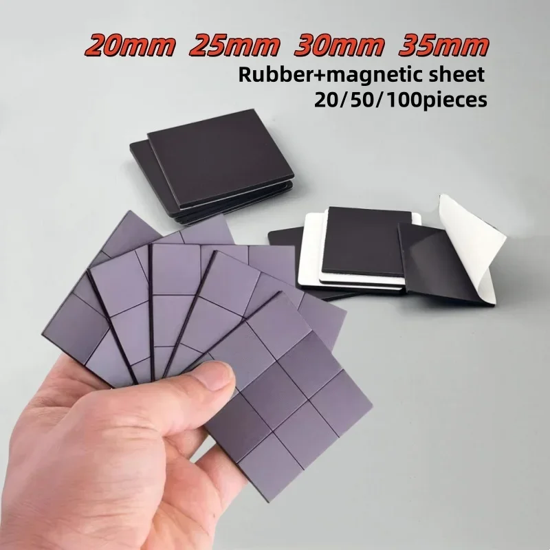 Square Magnetic Sheets 20mm~35mm Square Self Adhesive Magnets Rubber Soft Magnetic Sheet Refrigerator Office DIY Magnetic Sheets