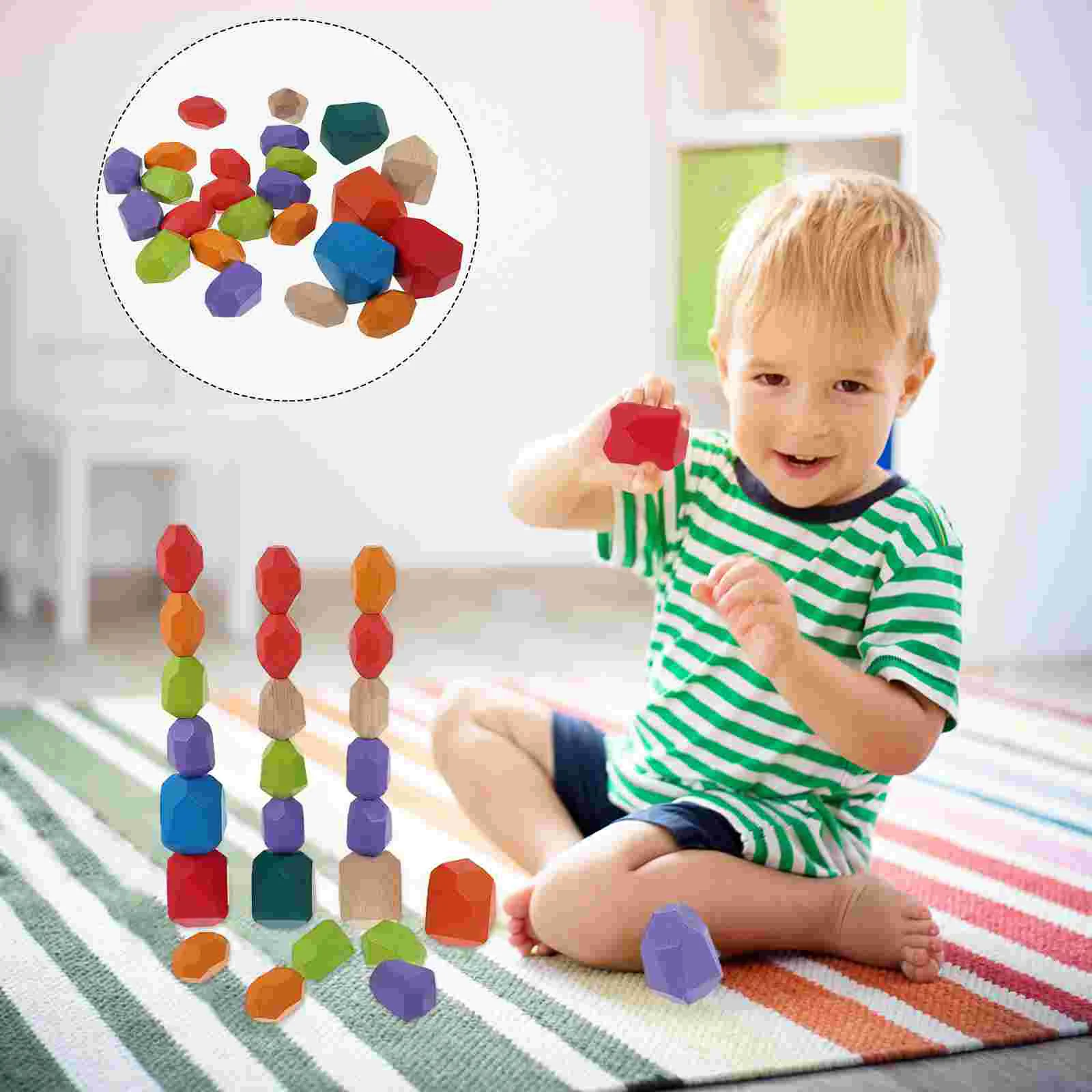 24 Pcs Blocks Cognition Playthings Preschool Toy Building Beech Stacking Wooden Game Column Toys