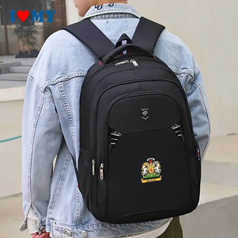 Scotland Crest Printing Black Double Shoulder Sport Backpack for Men Women, Large Capacity Backpack for School, Travel