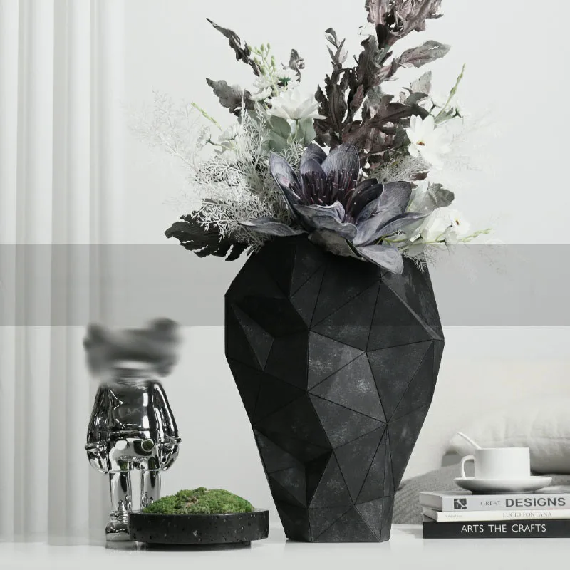 Nordic Countertop Vase Modern Art Angular Leather Pattern Resin Vase Sales Office Flower Arrangement Decoration Ornaments