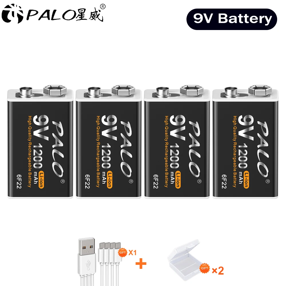 PALO 9V Rechargeable Battery 1200mAh 6F22 Micro USB 9v Li-ion Lithium Batteries for Multimeter Microphone Toy Remote Control KTV