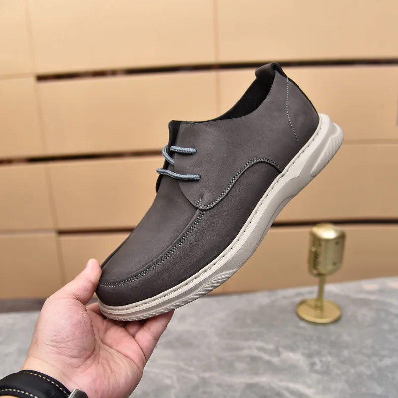 2023 New Genuine Leather Business Casual Men Shoes Handmade Luxury Sewing Work Shoes British Style Male Flats Black Brown Gray