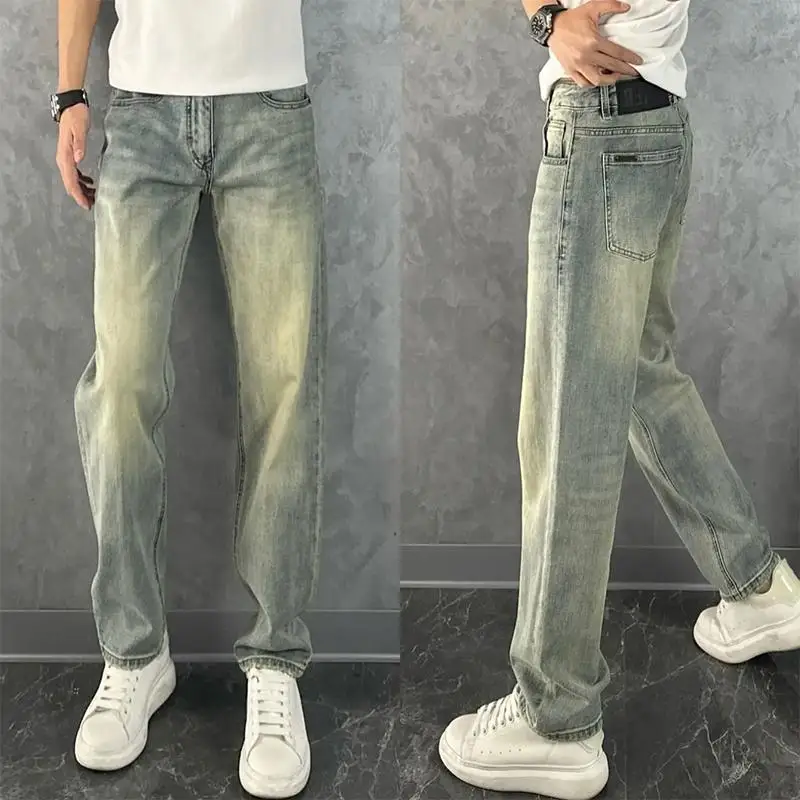 2024 Summer Trend Micro-wide Jeans Men's Light Luxury Simple Straight Pants Retro Casual Pants Low Rise Jeans Streetwear Men