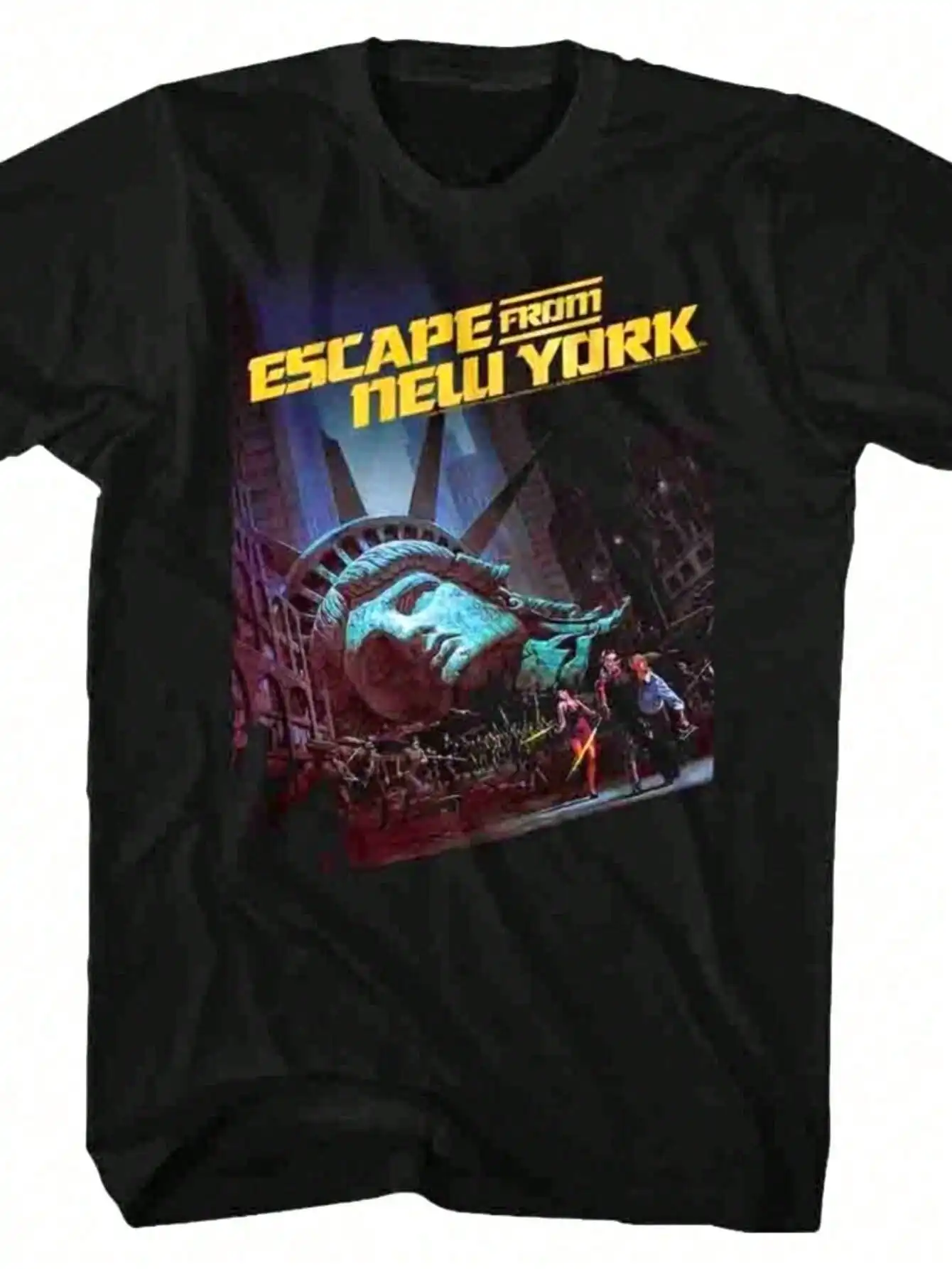 

Escape From New York Movie-Inspired Graphic Tee Men's Casual Cotton T-Shirt with Statue of Liberty Urban Scene Print