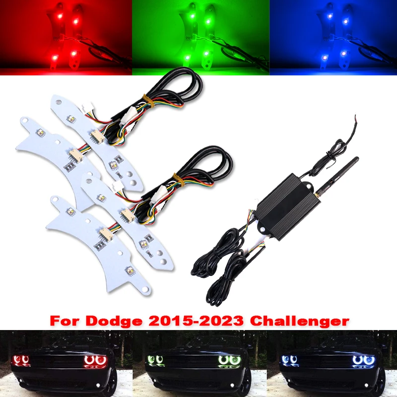 

For Dodge Challenger Bluetooth APP Ultra Bright Multi Color RGBW LED Angel Eyes Kit Halo Rings DRL Boards 2015-2023