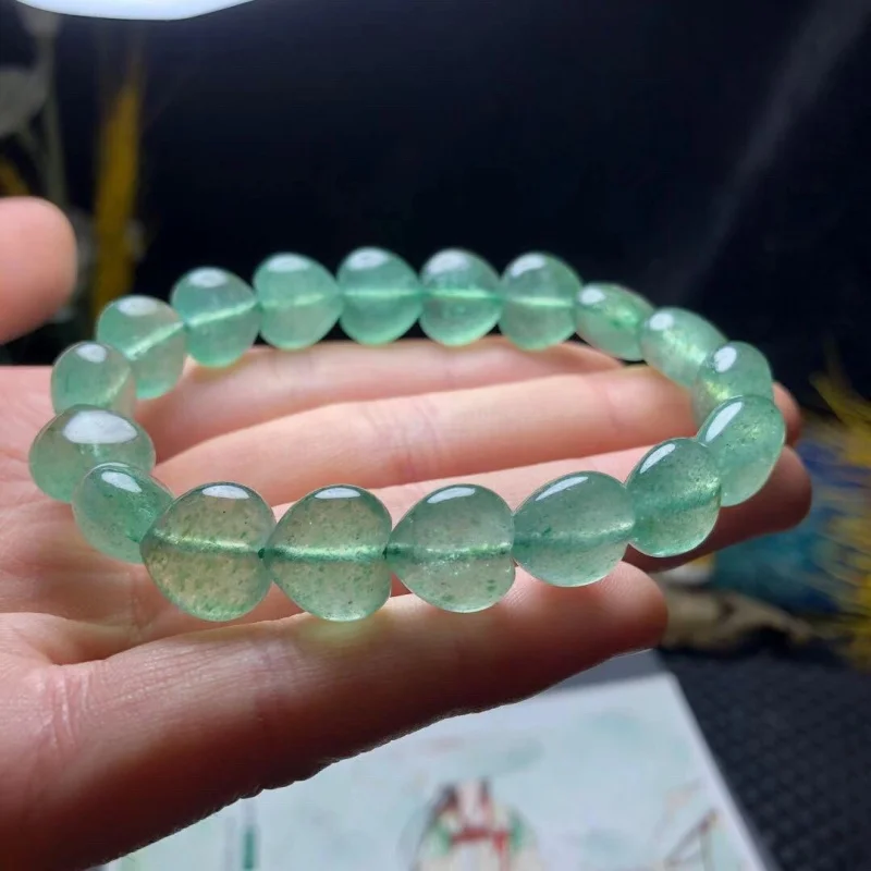 Natural Green Strawberry Bracelet Single Loop Heart-Shaped Bead Jewelry And Fashionable Girls