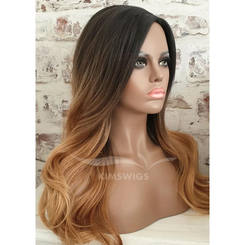 BROWN MIX OMBRE LADIES WOMENS LONG WAVY HEAT RESISTANT WIG UK SELLER