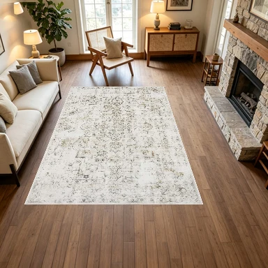 Vintage Distressed Persian Floral Pattern Carpet Beige Cream Color Antique Medal Pattern Carpet Living Room Bedroom Non-Slip Floor Carpet
