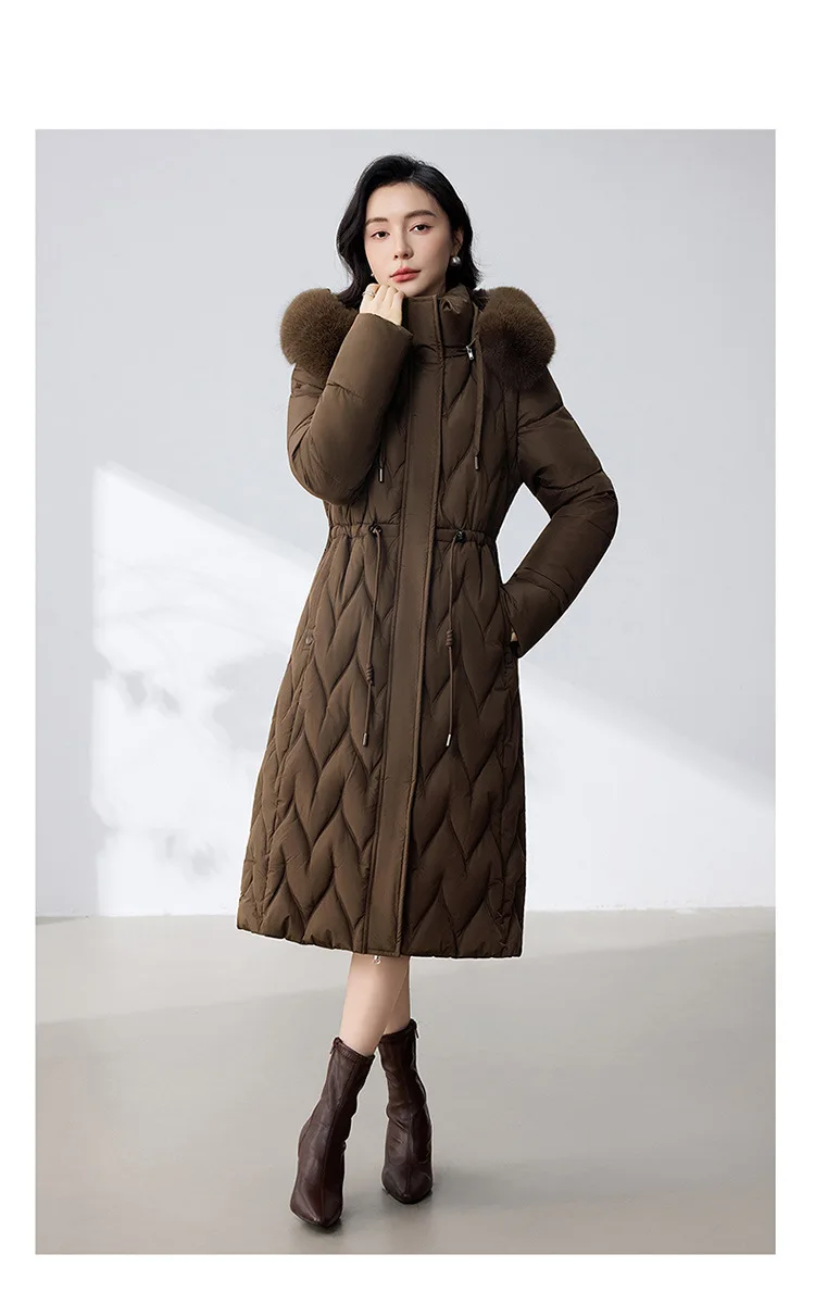 Women's Long Cotton Coat Autumn Winter Casual WarmDetachable Sleeves Mid-length Fur Collar Jacket Thickened Hooded Outwear