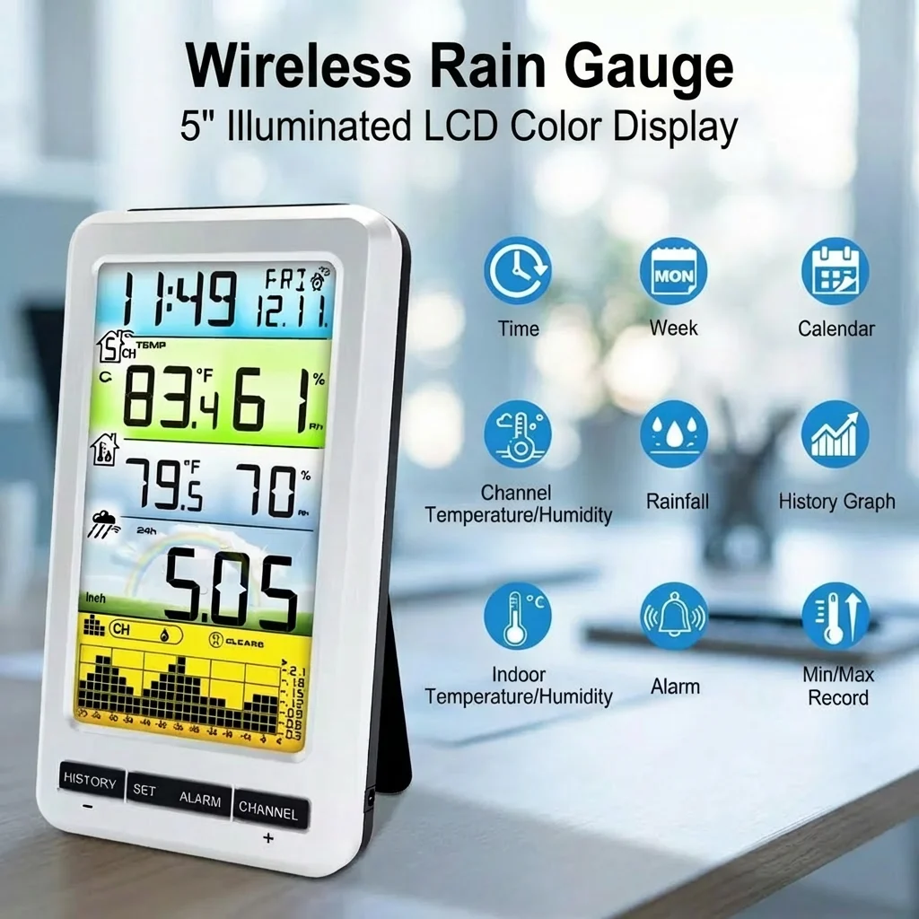 NicetyMeter 0207   433mhz Wireless Tipping Bucket Plastic Rainfall Data Outdoor Weather Station Garden   Rain Gauge Meter
