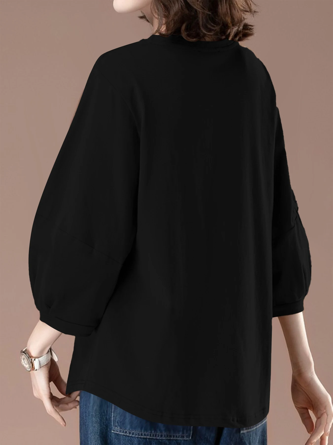 Damen-Tops mit 3/4-Ärmeln, Rundhalsausschnitt, lässig, trendig, lockere T-Shirts – Detail 14