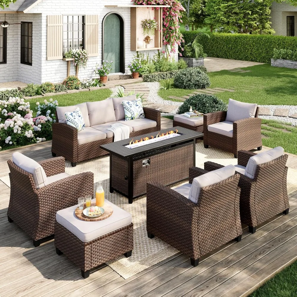 Terrassenmöbel-Set, 8-teiliges Outdoor-Freizeitset aus Rattan