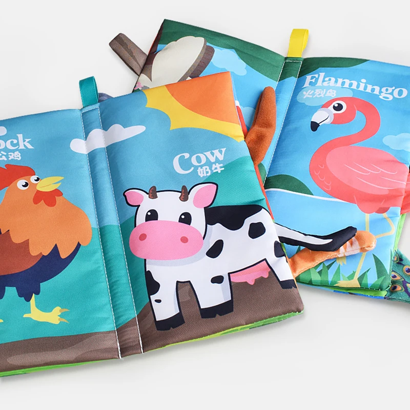 Montessori-Livros de pano macio para bebê, impermeável, 3D, animal, cognitivo, aprendizagem precoce infantil, tecido educacional, brinquedos de 6 a 24m