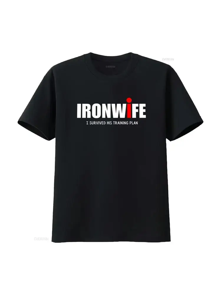 AliExpress EWERIYIN Ironwife T Shirt Triathlon Support for Triathlete Swim Bike Run Top Funny Tri Humor I Survived His Training Plan vintage