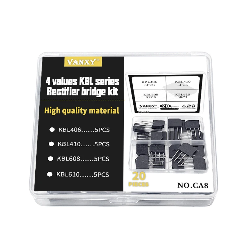 4 values rectifier bridge kit KBL406 KBL410 KBL608 KBL610 total 20 pcs