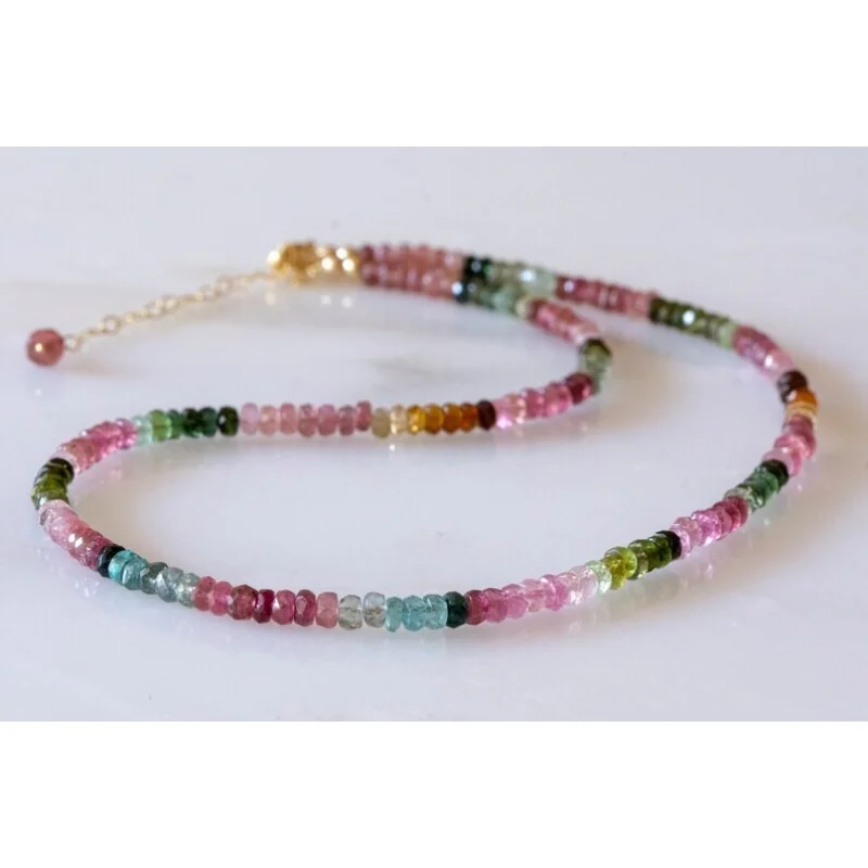 

A++ Natural Shaded Multi Tourmaline Faceted Rondelle Gemstone Beads Necklace 18"