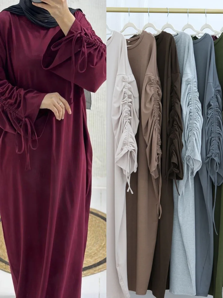 المرأة المسلمة العربية دبي عباية الرباط الأكمام فستان طويل متواضع رمضان قفطان رداء فام مسلمان الإسلام الملابس كيبيا
