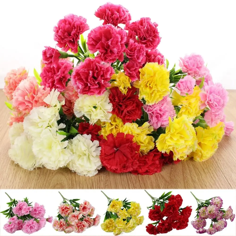 Hot Sale 11Heads Artificial Carnation Silk Simulation Fake Flower UV Resistant Bush Bouquet