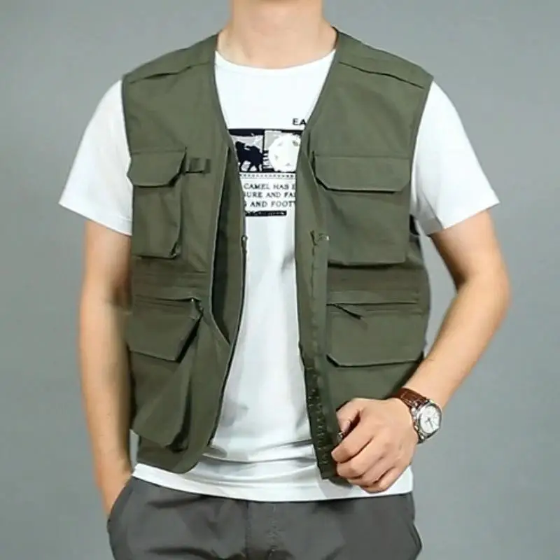 6XL Summer New Outdoor Vest Men Utility Tactical Multi-pocket Vest Techwear Outdoor Hiking Fishing Photography Safari Cargo Vest