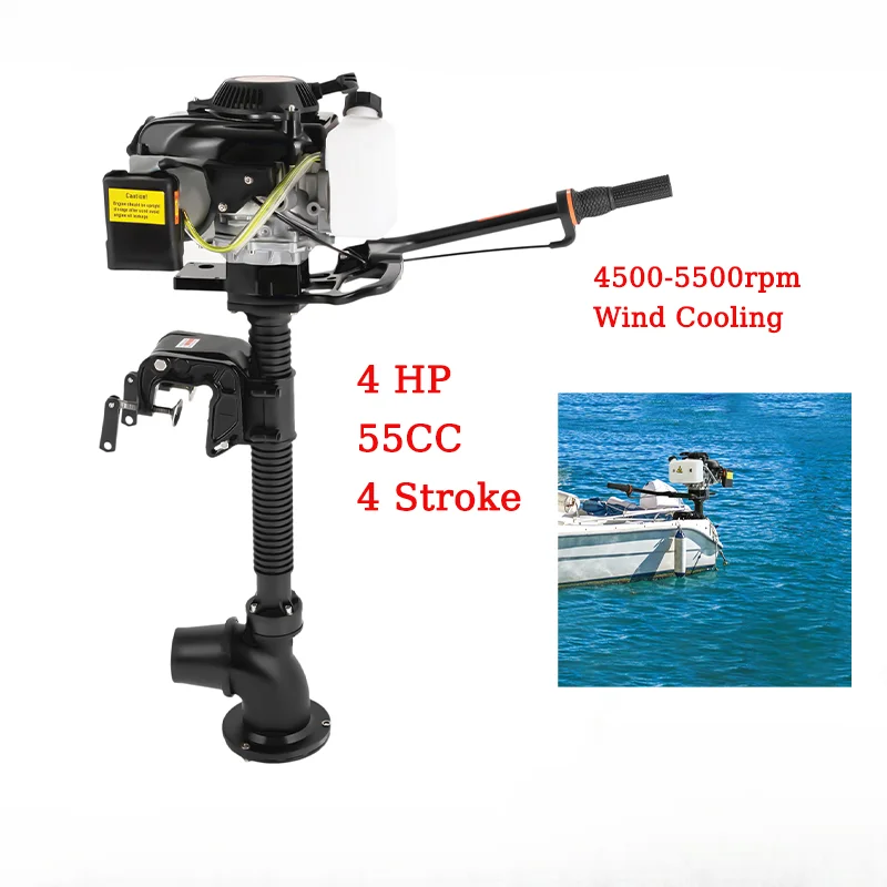 Hangkai 4-Stroke 4 HP Boat Outboard Engine Inflatable Gasoline Boat Outboard Engine Air Cooling System Jet Pump 55cc