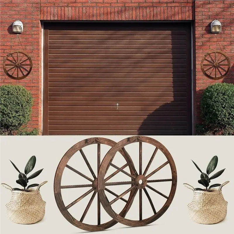 A50U 12 Inch 2 Pcs Wooden Wagon Wheel Decor, Western Rustic Decorations Wooden Decor For Bar, Garage, Bedroom, Cowboy Party