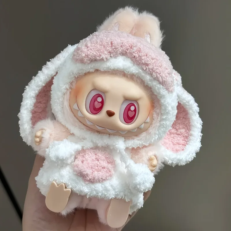 

Лидер продаж 17 см для одежды Labubu, мини-плюшевые аксессуары для Кореи Kpop Idol V1 V2, шляпа с мультяшным медведем, пуговицами и бантом, одежда без куклы