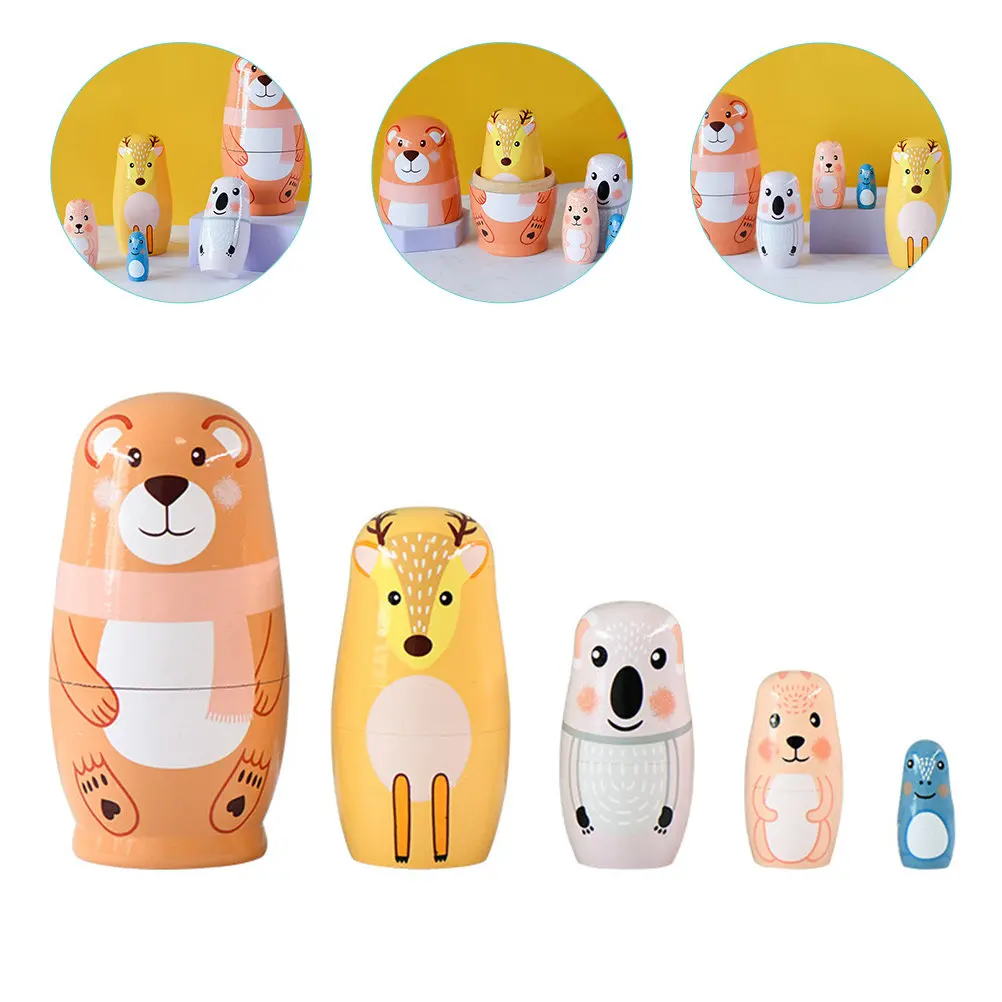 

Набор из 5 деревянных матрешек с мультяшными животными (медведи), пятислойные, для детских праздников, домашнего декора, подарок для детей, семьи и друзей