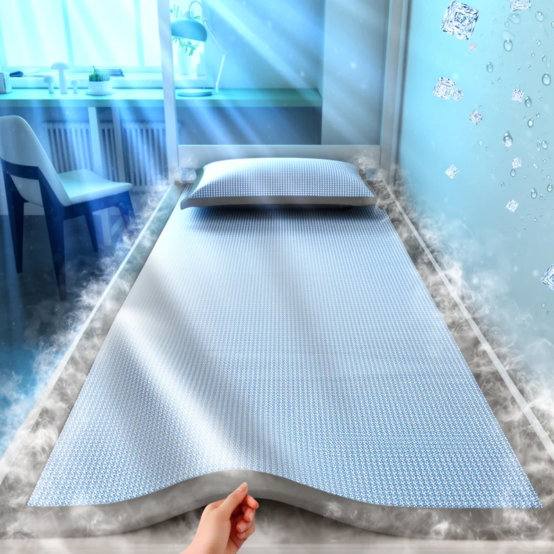 1 Piece Ice Silk Sleeping Mat For College Students Summer Jacquard Cooling Pad Nonwoven Breathable Cover For Dorm Bedroom Bed Us