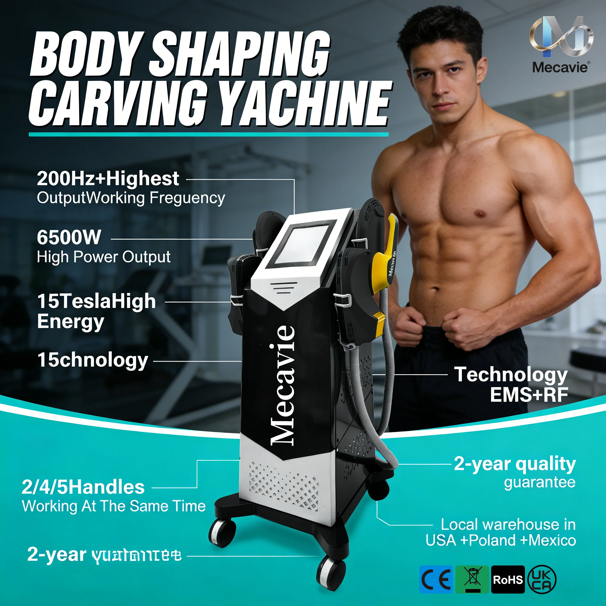 

Профессиональный аппарат MECAVIE 2026: Новейший RF-тренажер для коррекции фигуры 6500 Вт, стимулятор мышц, новейшее EMS-оборудование для фитнеса и здоровья