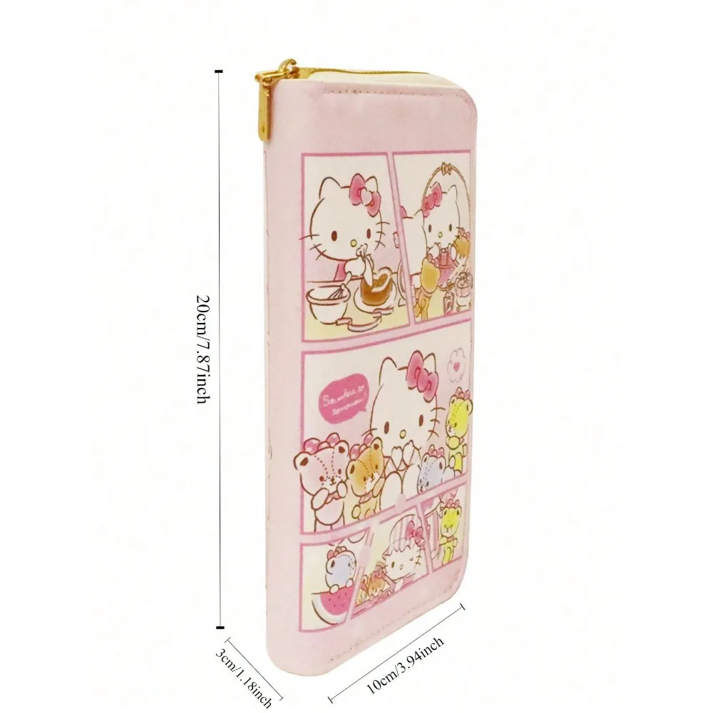 Sanrio Hellkitty Girls Wallet Chic Lightweight Pu Leather Coin and Card Secure Zipper Organizer Strap Pattern and Stylish Kawaii