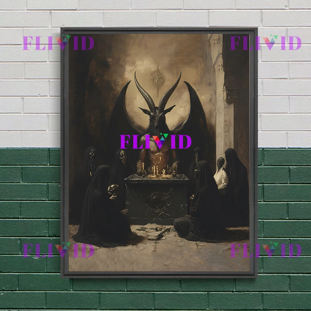 Baphomet The Devil Satan Vintage Wall Art Canvas Painting,Witchcraft & Demon Fantasy Art Poster And Print Home Decor Unframed