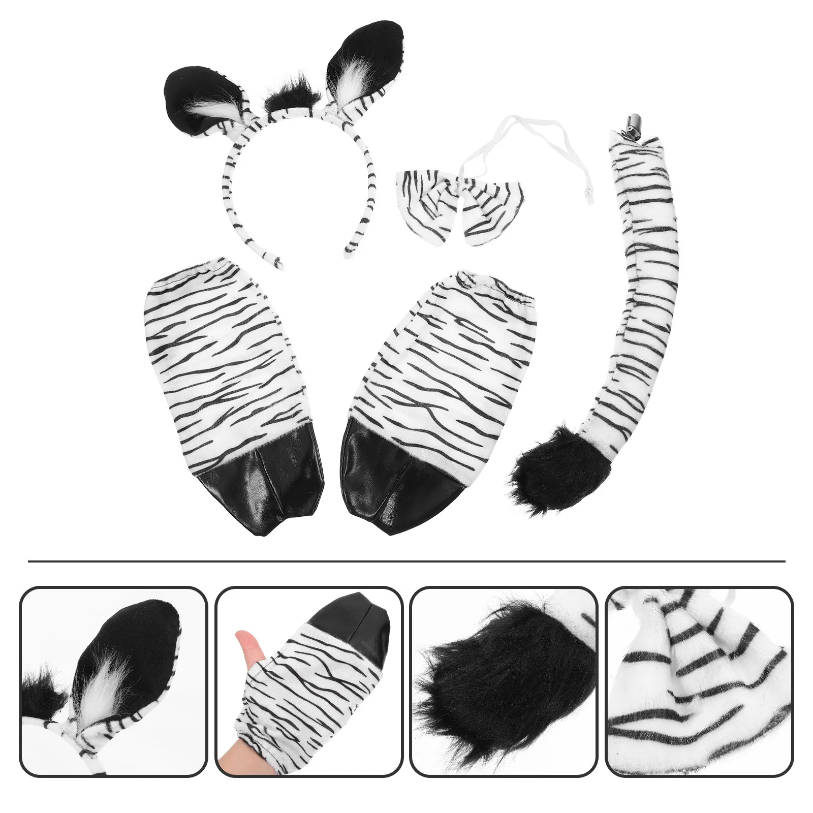 

Набор для костюма зебры: повязка на голову, галстук-бабочка, хвост, перчатки, декоративные аксессуары для косплея, праздничный головной убор на Хэллоуин и Рождество