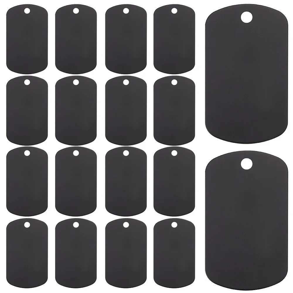 25Pcs Aluminum Pendants Blank Tags Rectangle Black 50x29x1mm Hole: 3.5mm