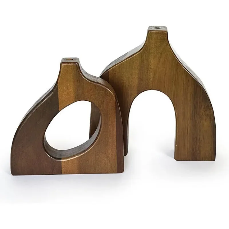 2pcs/set Nordic Solid Wood Table Flower Stand with Acacia Wood Vase Creative Home Desktop  for Flower Arrangement Decor