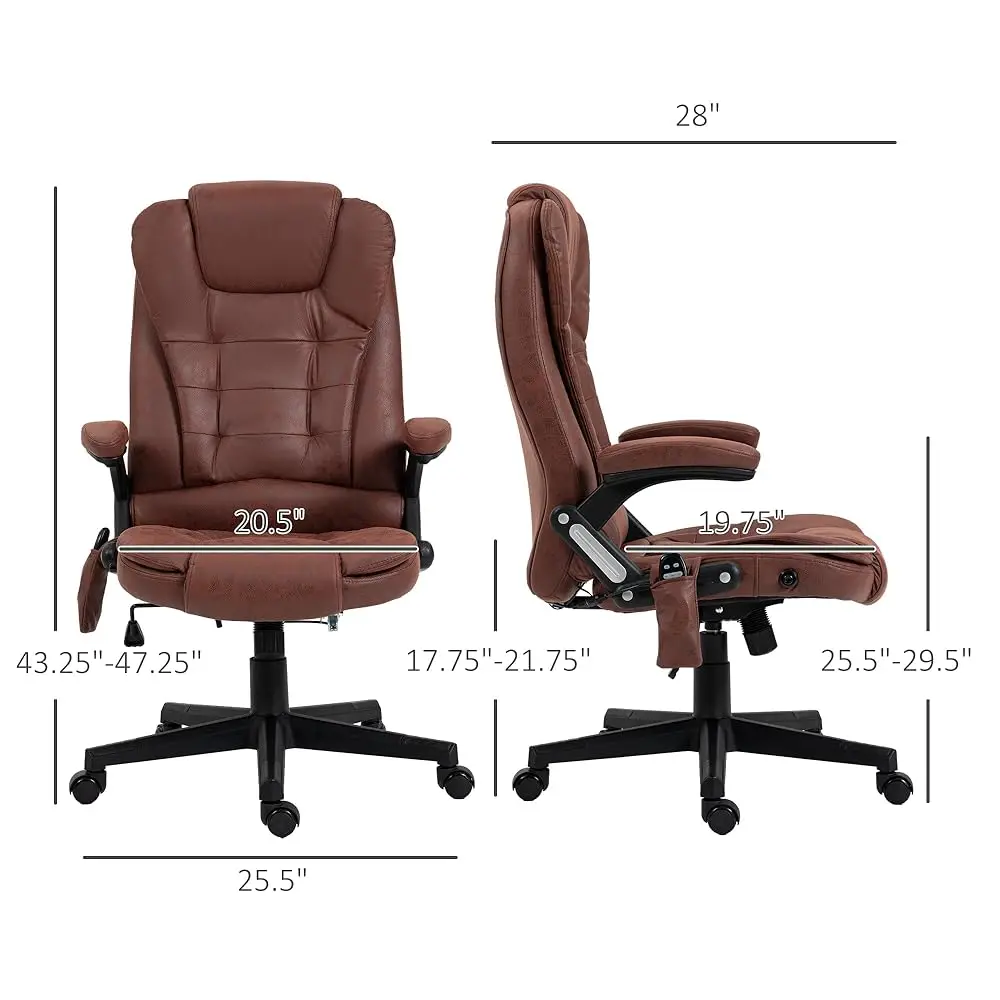 6 Point Vibrating Massage Office Chair With Heat, Microfiber High Ba Executive Office Chair With Reclining Backrest, Padded