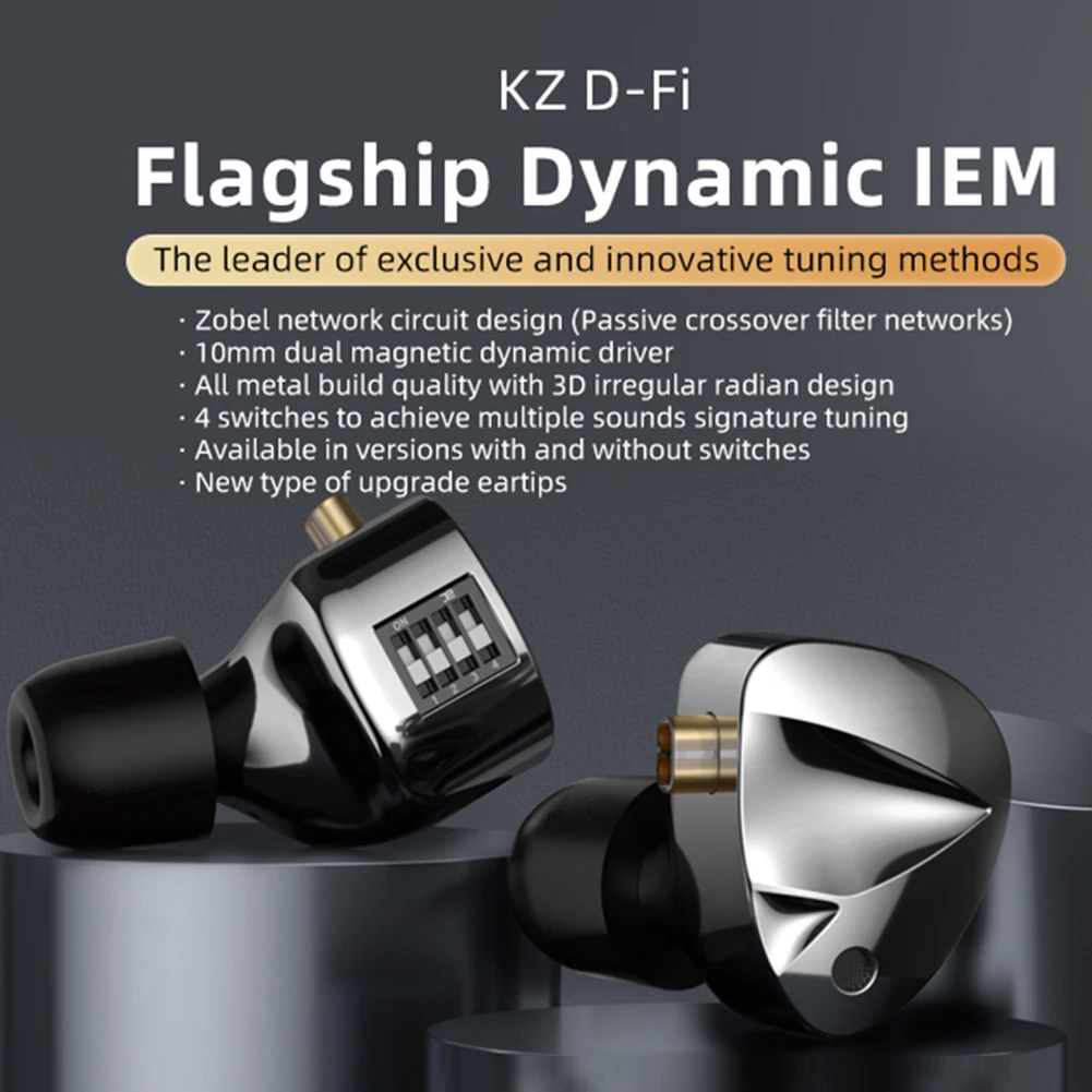 KZ D-Fi In-Ear Earphone Adjustable Dual Magnetic Dynamic Coil Wired Headset Stage Monitor Live Earplug Music HiFi Earphones