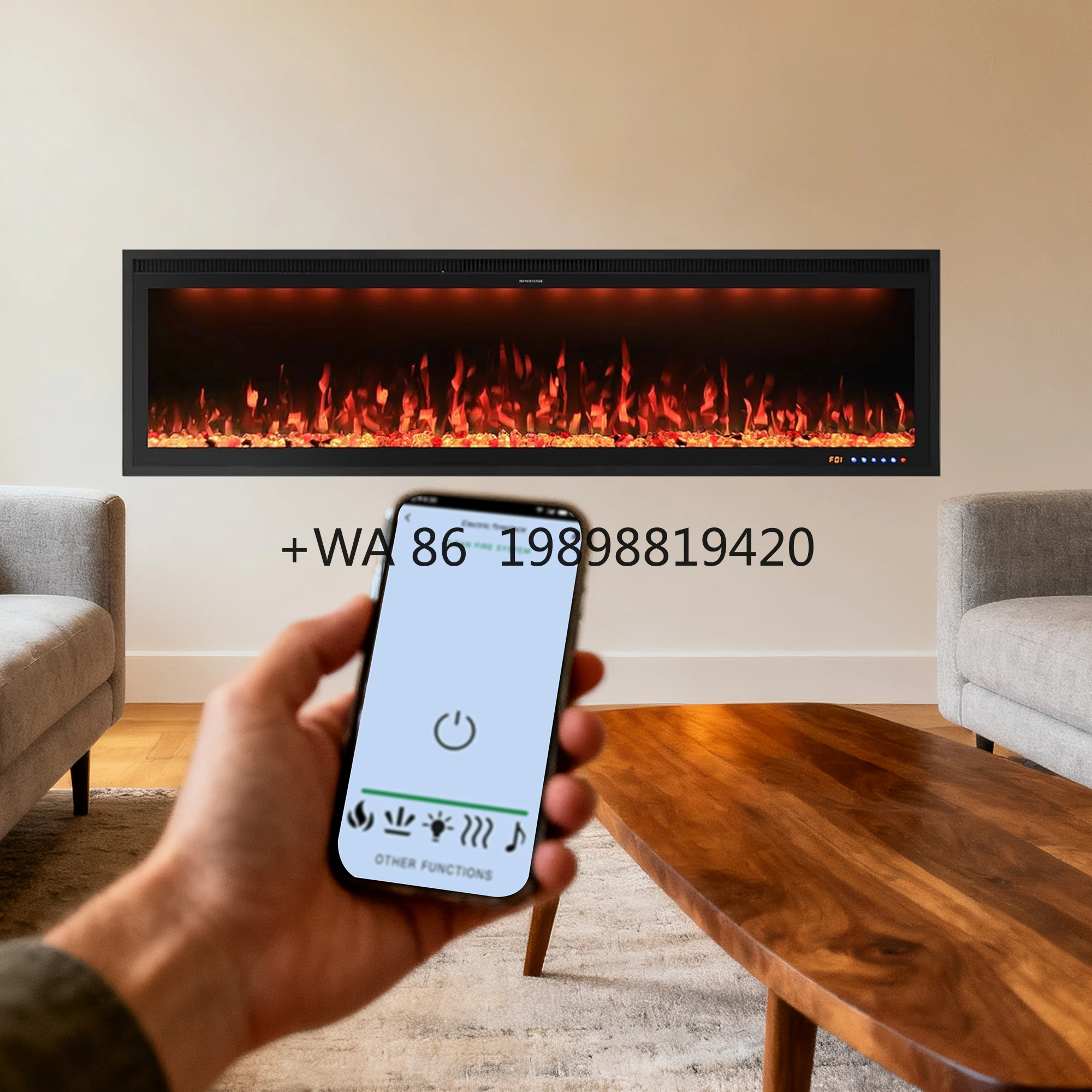LED Electric Fireplace Heater Recessed Wall-Mounted Smart WiFi Control CE Certified