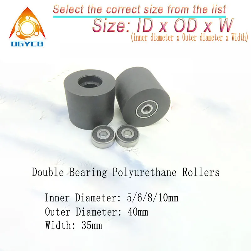 

1pc Double Bearing Rubber Roller 8x40x35 PUT69840-35 Polyurethane Bearing Sheave Roller Two axis PU Cylinder Guide Wheel 8*40*35