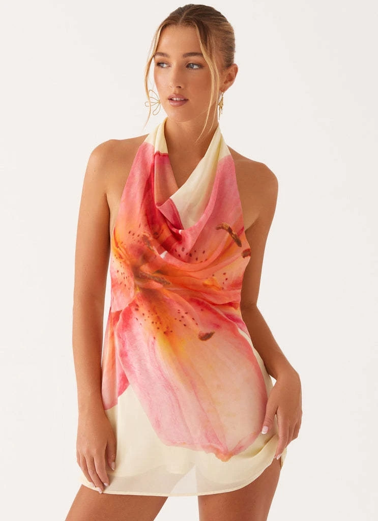 패셔너블 프린트 밸 스트랩 드 슬리 하이 웨이스트 또는 A라인 스커트 드 데일리 웨어 여름 2025 노 스피