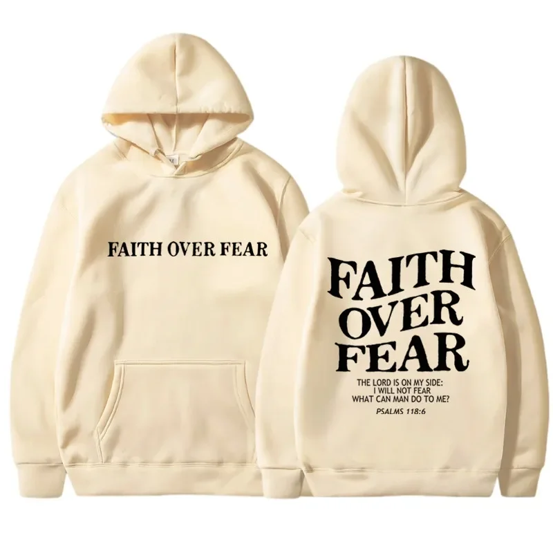 FAITH OVER FEAR Print Hoodies for Men Women Casual Long Sleeve Hooded Sweatshirts Hip Hop Harajuku Hoodie Y2k Men Tops Hoodie images - 6