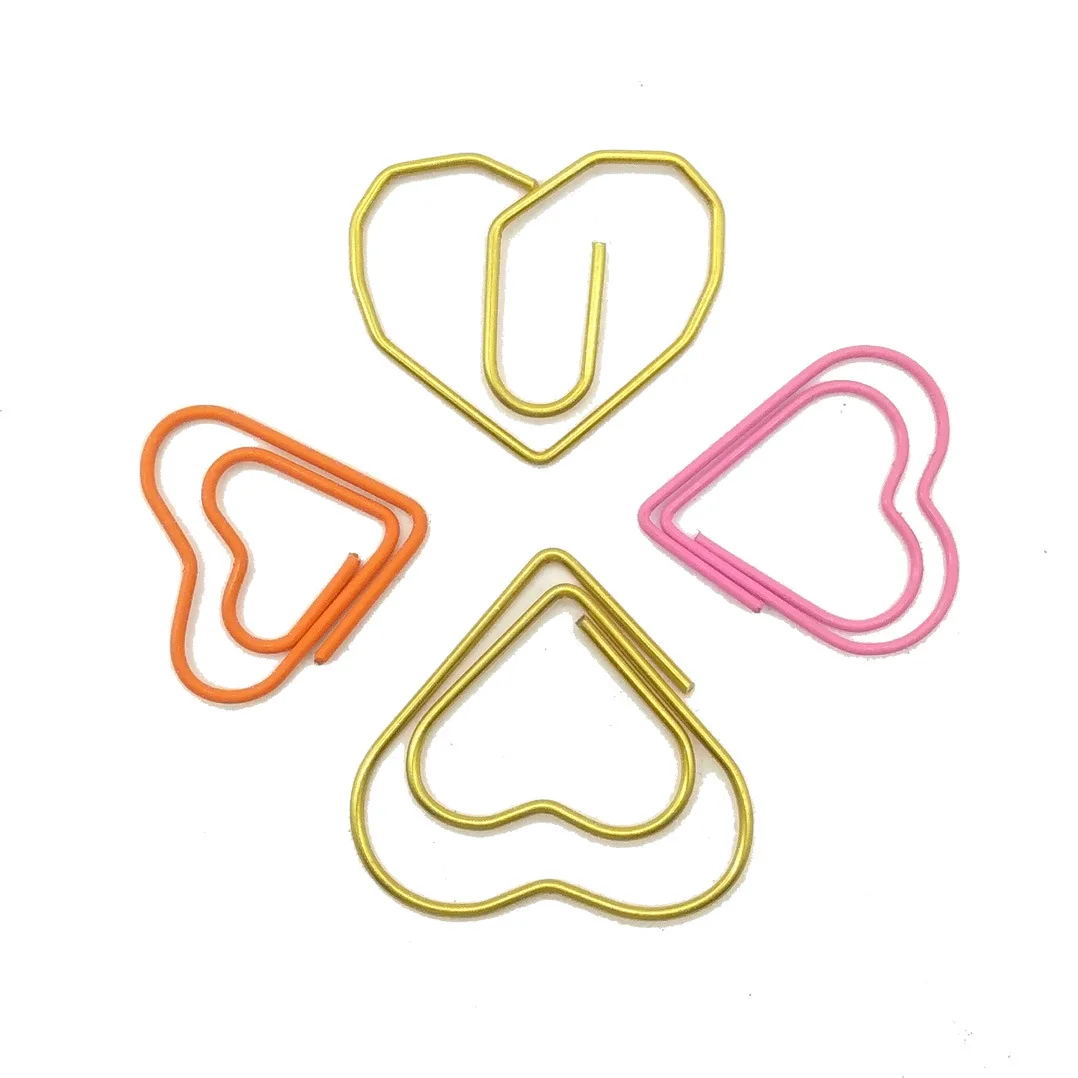 100Pcs Heart Bookmark Metal Paper Clip Decor Colorful Book Note Decoration Binder Clip Student Stationery Office Supplies