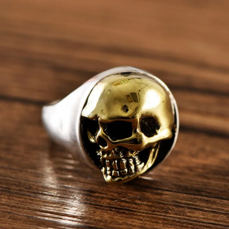 BOCAI NEW S925 Silver Vintage Personality Fashion Side Dominant Skull Ring Male