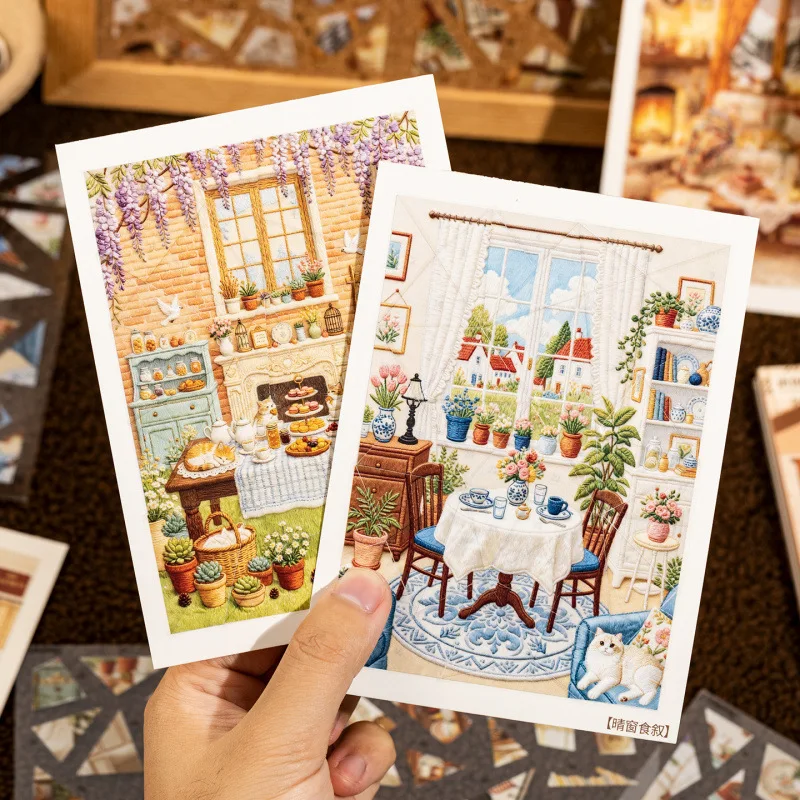 19Pcs Scene‑Building PET Stickers, Retro Cat Living Room Puzzle Stickers for Scrapbooking Planner Decor