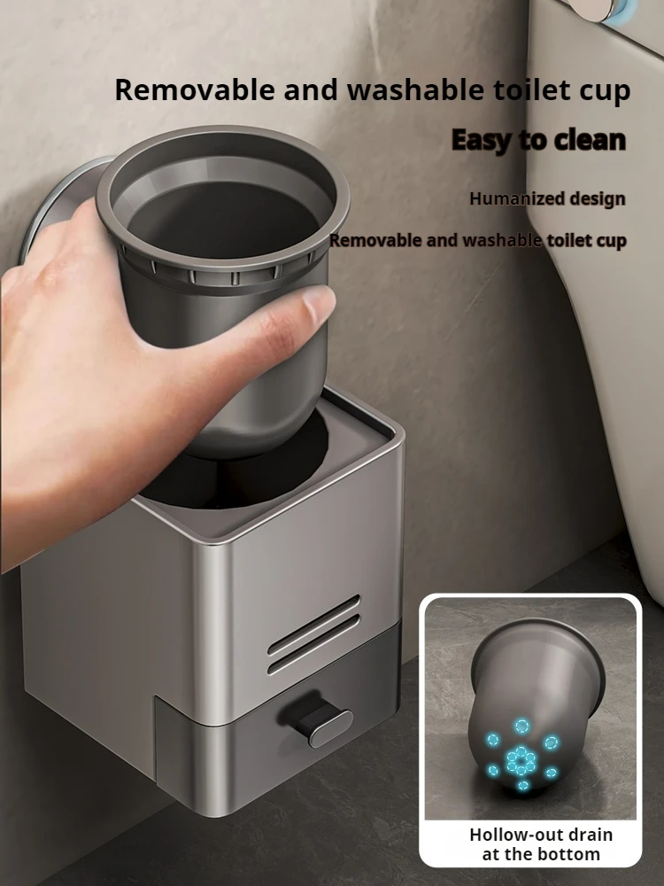 Punch-Free Wall Mounted Toilet Brush With Long Handle Aluminum Toilet Cleaning Brush Holder Cleaning Tools Bathroom Accessories