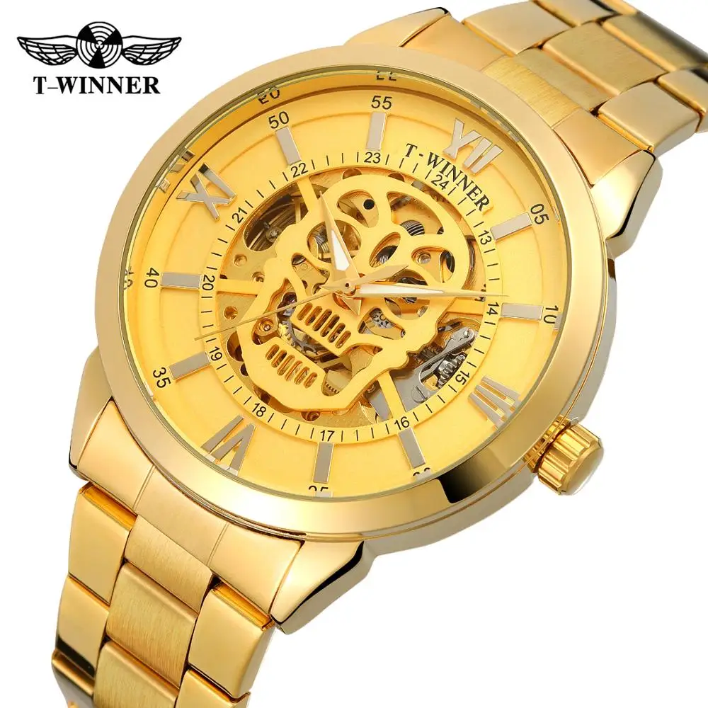 

2024 Hot Selling Luxury Skeleton Skull T-WINNER Relojes Hombre Automatic Self Wind Mens Wrist Watch Stainless Steel Strap