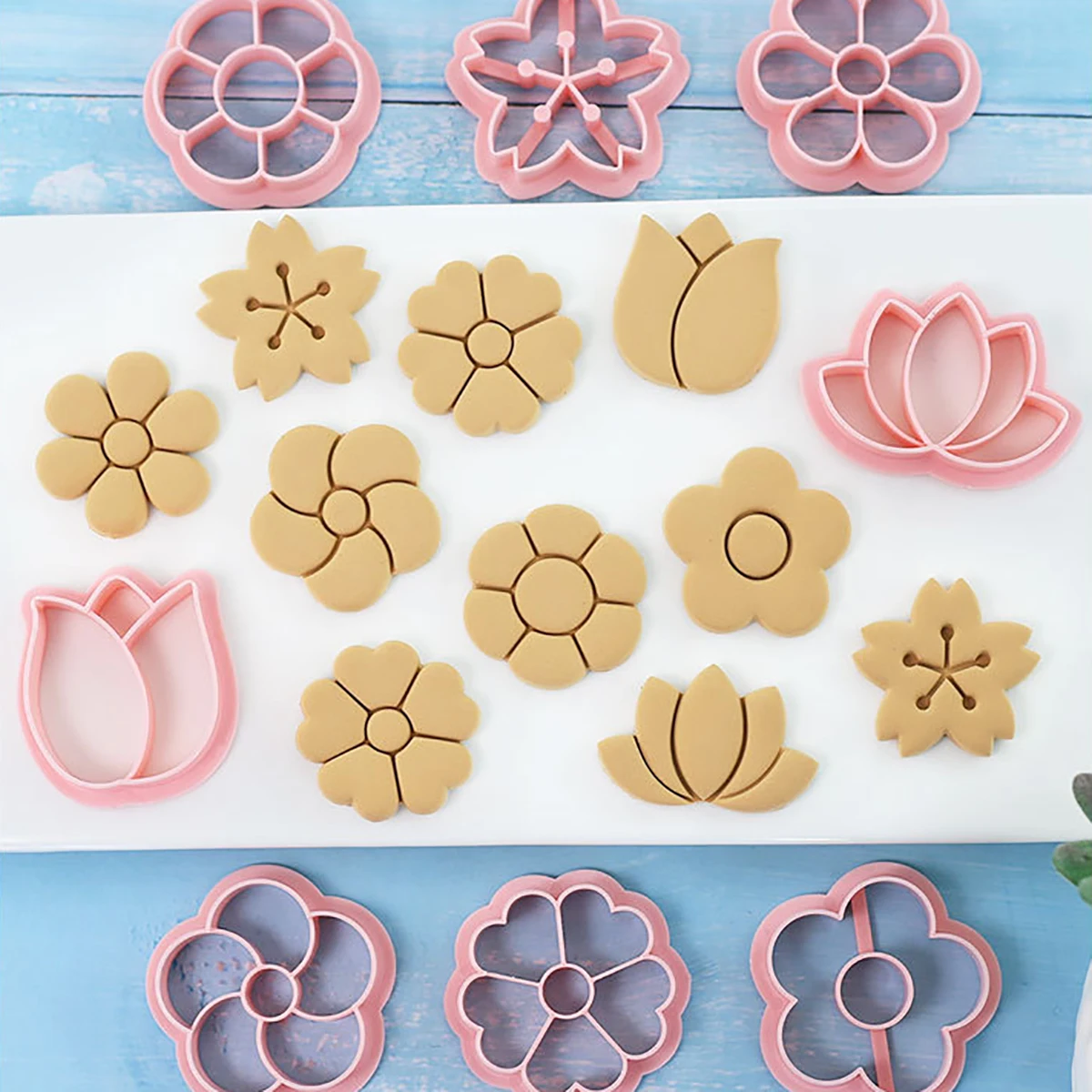 بسكويت للأطفال على شكل زهرة ، خبز قوالب ، معجنات ، فندان ، قواطع إطار طعام ، قاطع ختم بسكويت ، مجموعة 8